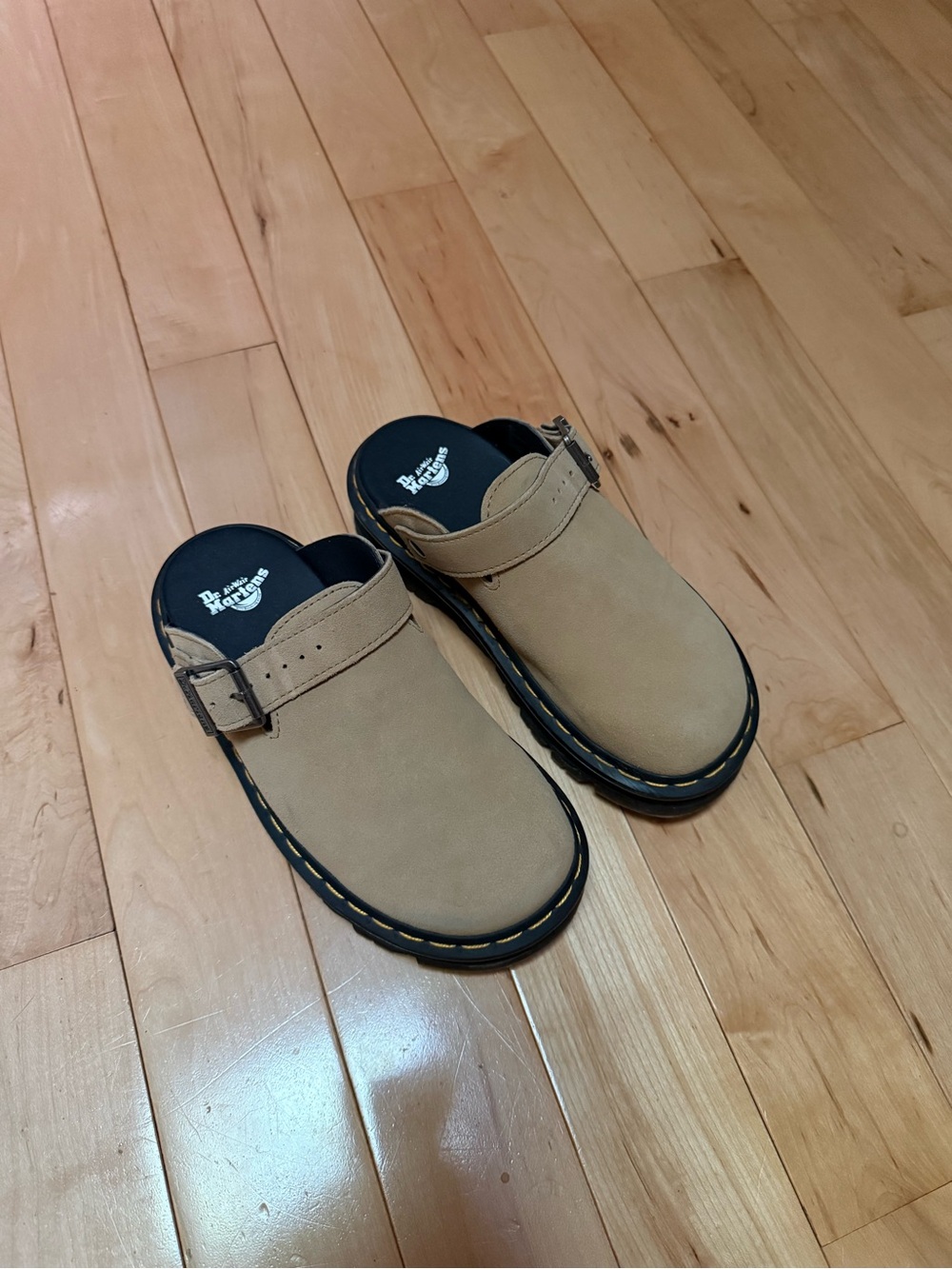 Dr Doc Martens Zebzag Tan Suede Mules Free People Clogs Slip On Shoes Sz 7 38 - Picture 4 of 9